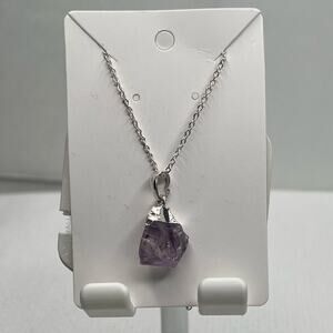Ettika Purple Amethyst Pendant Long Silver Necklace